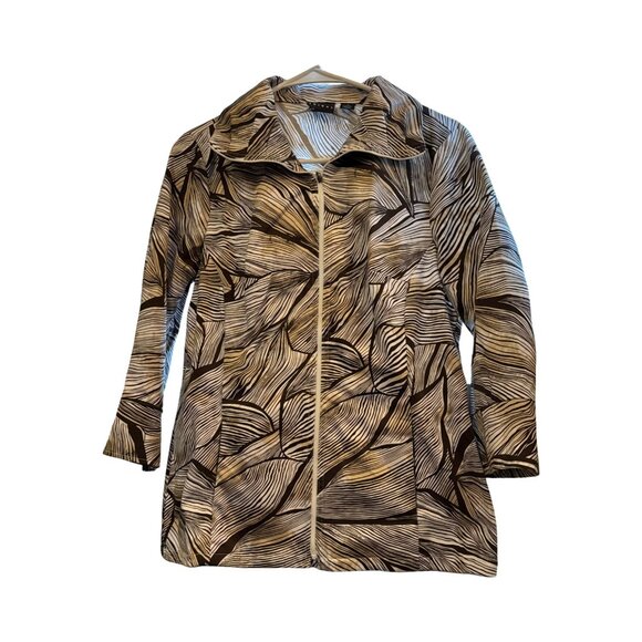 Tribal Womens Size 6 Abstract Brown & White Patterned 3/4 Sleeve Lightweight Jac - Picture 2 of 5